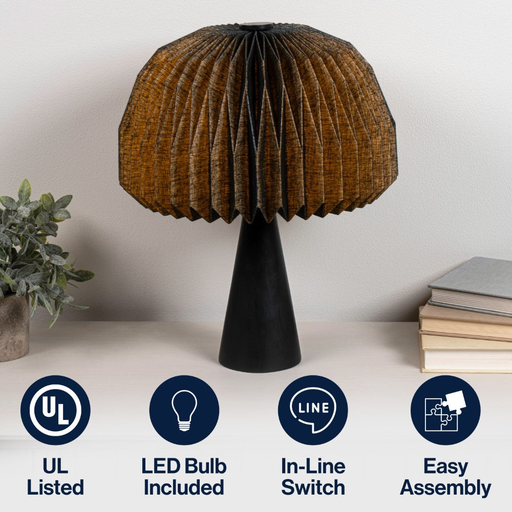 Eclipse 16" Modern Minimalist Paper Pleated Shade Mushroom Accent LED Table Lamp