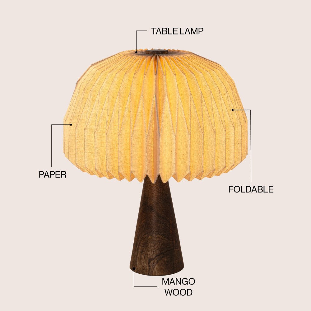 Eclipse 16" Modern Minimalist Paper Pleated Shade Mushroom Accent LED Table Lamp