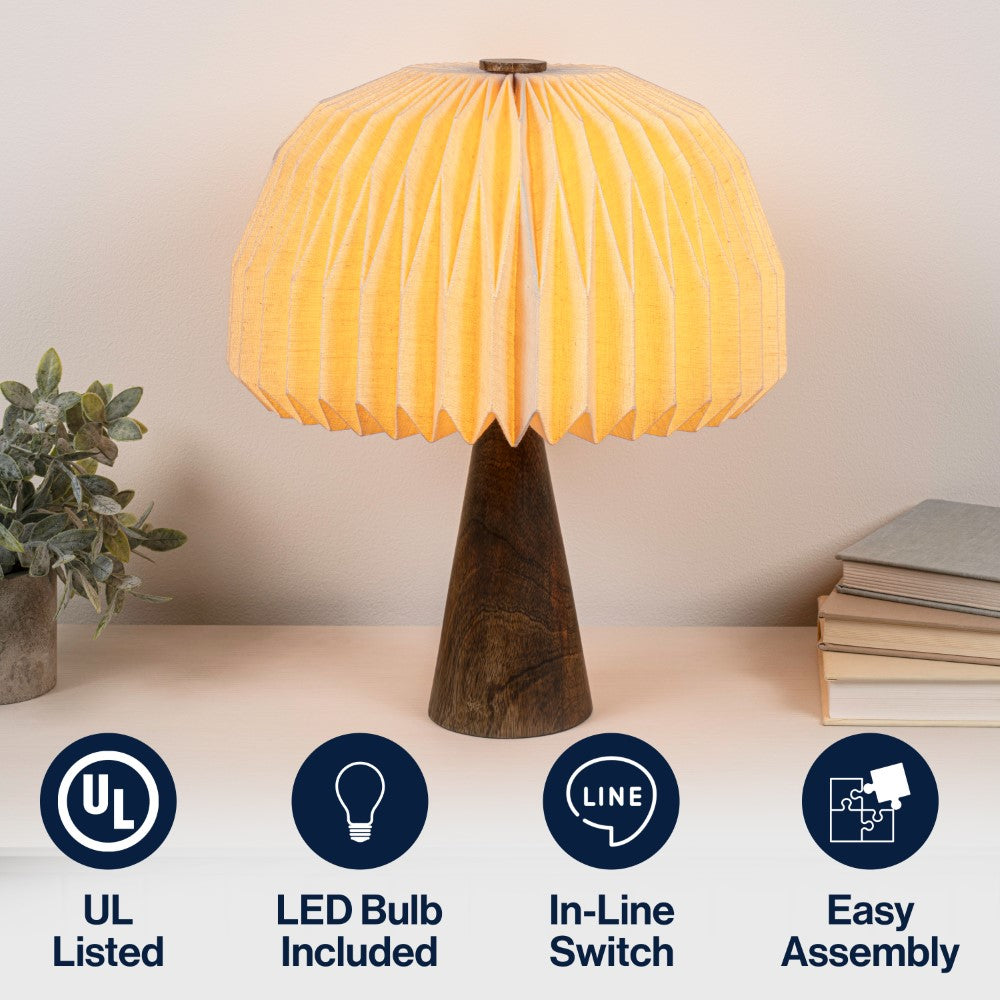 Eclipse 16" Modern Minimalist Paper Pleated Shade Mushroom Accent LED Table Lamp