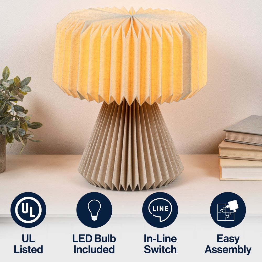 Selene 12.8" Modern Art Deco Paper Pleated Shade Accent LED Table Lamp