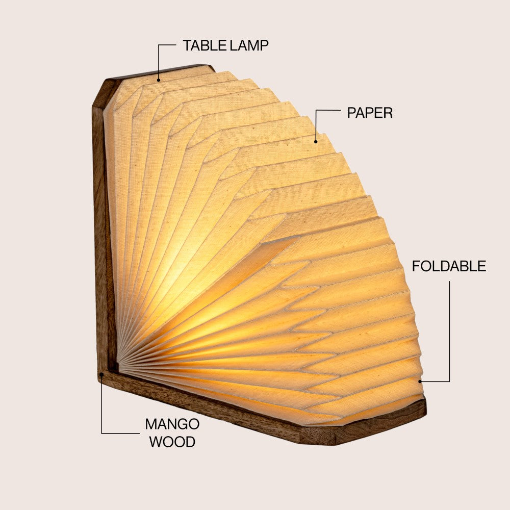 Stag Modern Art Deco Paper Half Pleated Fan LED Table Lamp