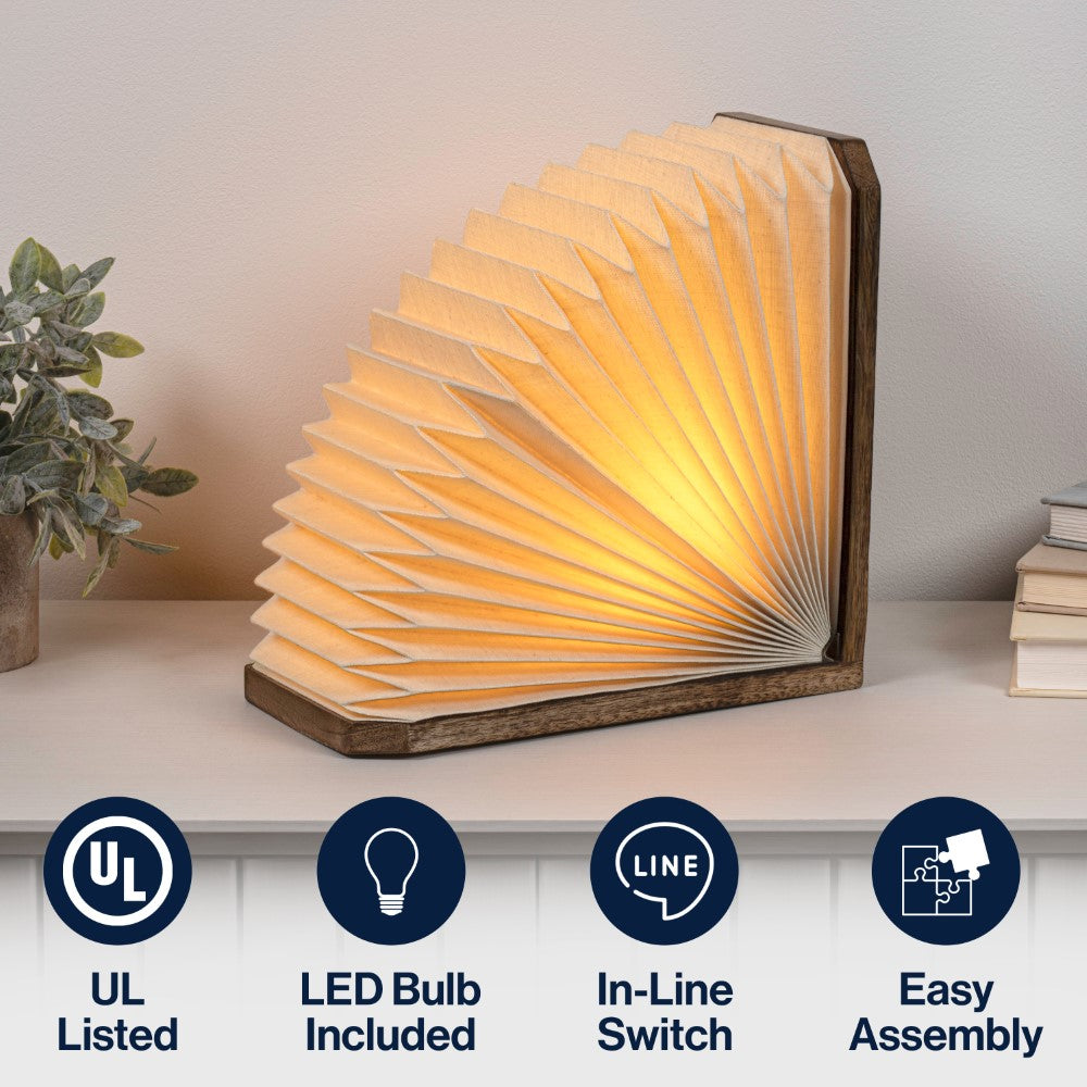 Stag Modern Art Deco Paper Half Pleated Fan LED Table Lamp
