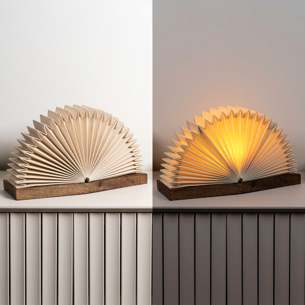 Stag Modern Art Deco Paper Half Pleated Fan LED Table Lamp