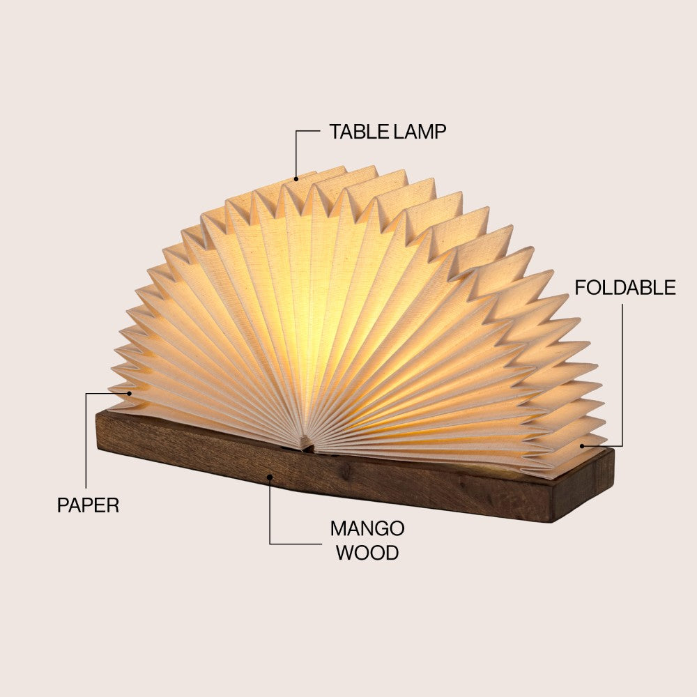 Stag Modern Art Deco Paper Half Pleated Fan LED Table Lamp