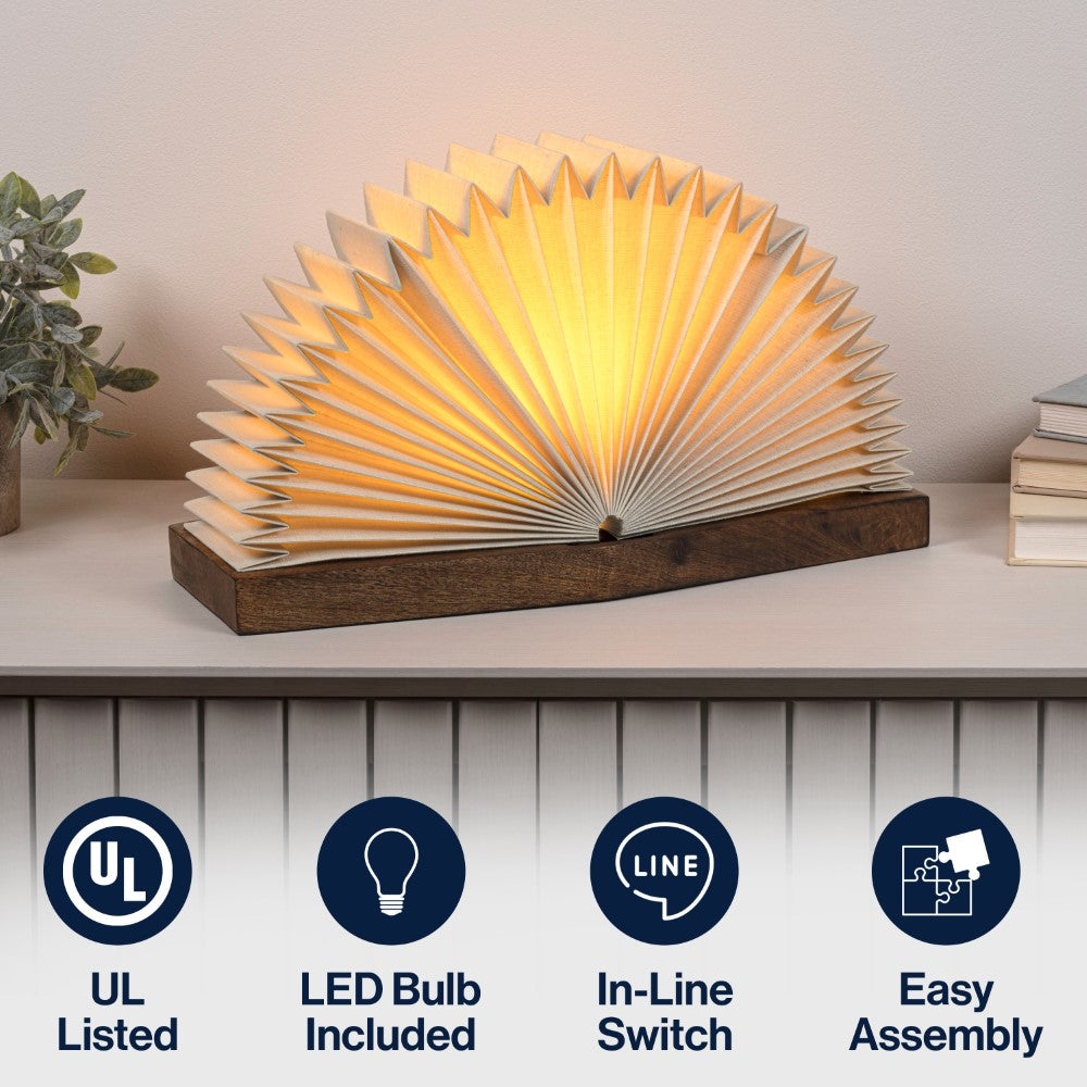 Stag Modern Art Deco Paper Half Pleated Fan LED Table Lamp