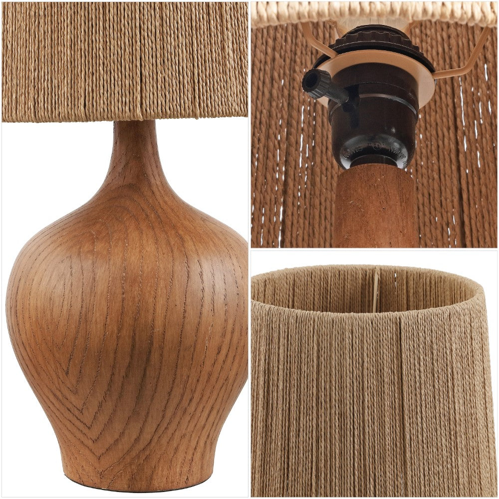 Luxelle 23" Rustic Farmhouse Resin/Metal Gourd LED Table Lamp with Paper Rope Shade