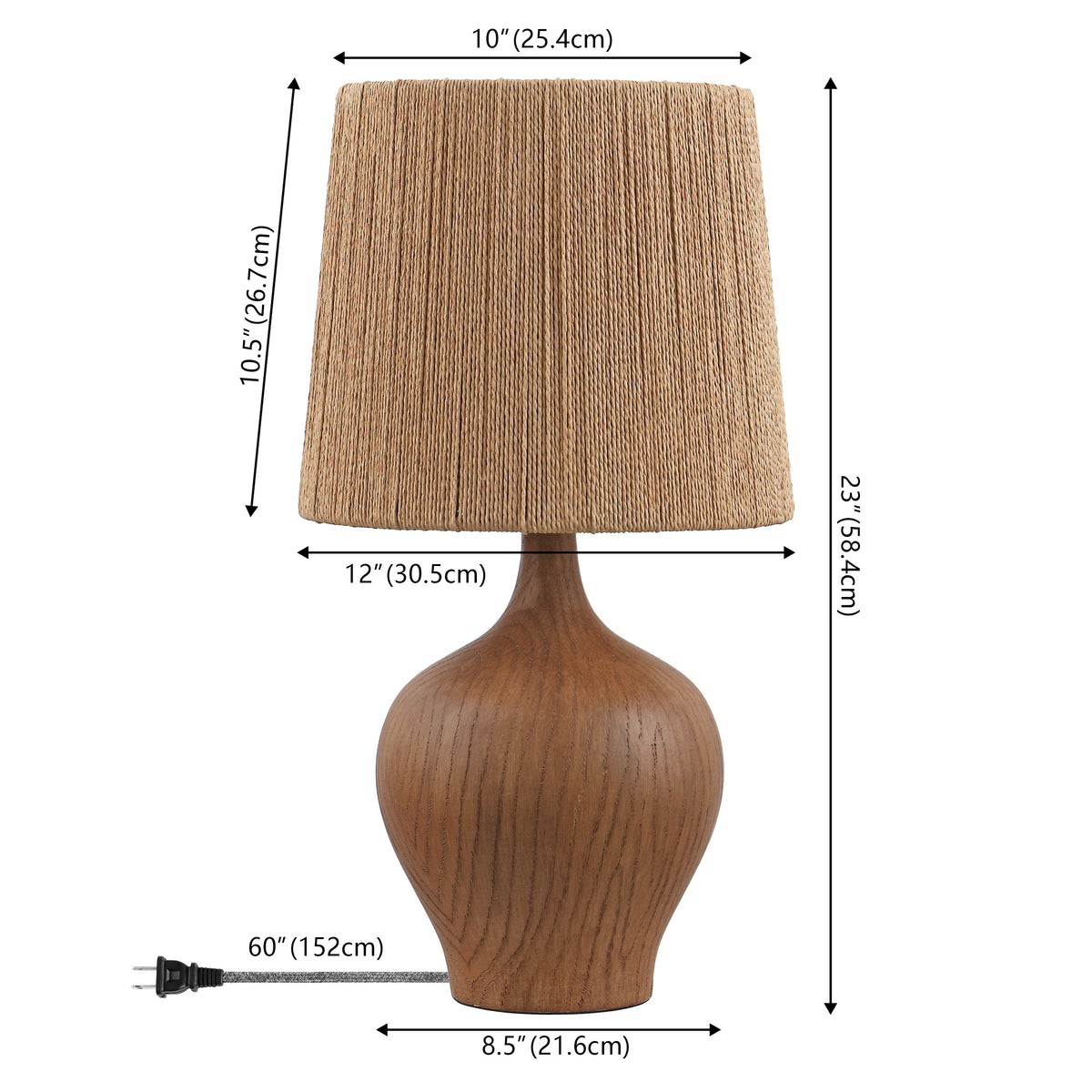 Luxelle 23" Rustic Farmhouse Resin/Metal Gourd LED Table Lamp with Paper Rope Shade