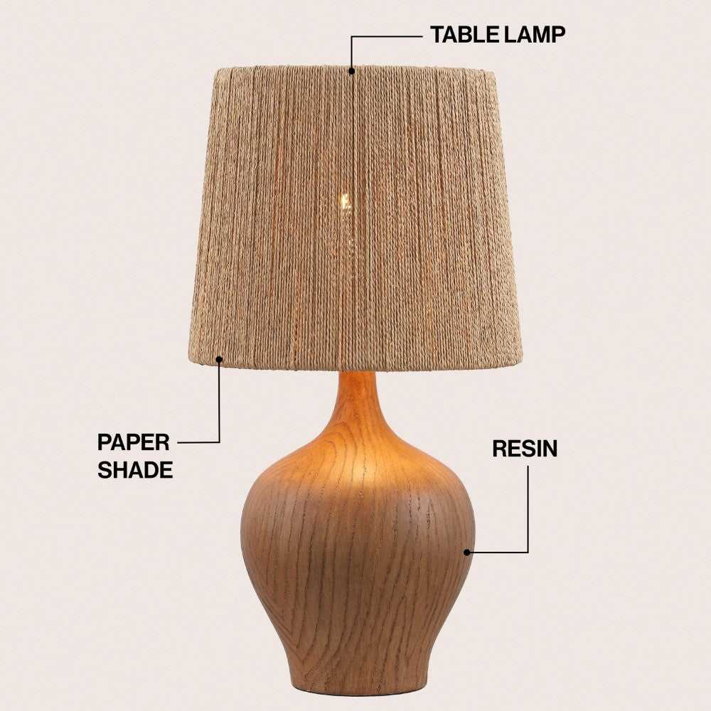 Luxelle 23" Rustic Farmhouse Resin/Metal Gourd LED Table Lamp with Paper Rope Shade