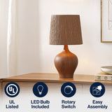 Luxelle 23" Rustic Farmhouse Resin/Metal Gourd LED Table Lamp with Paper Rope Shade