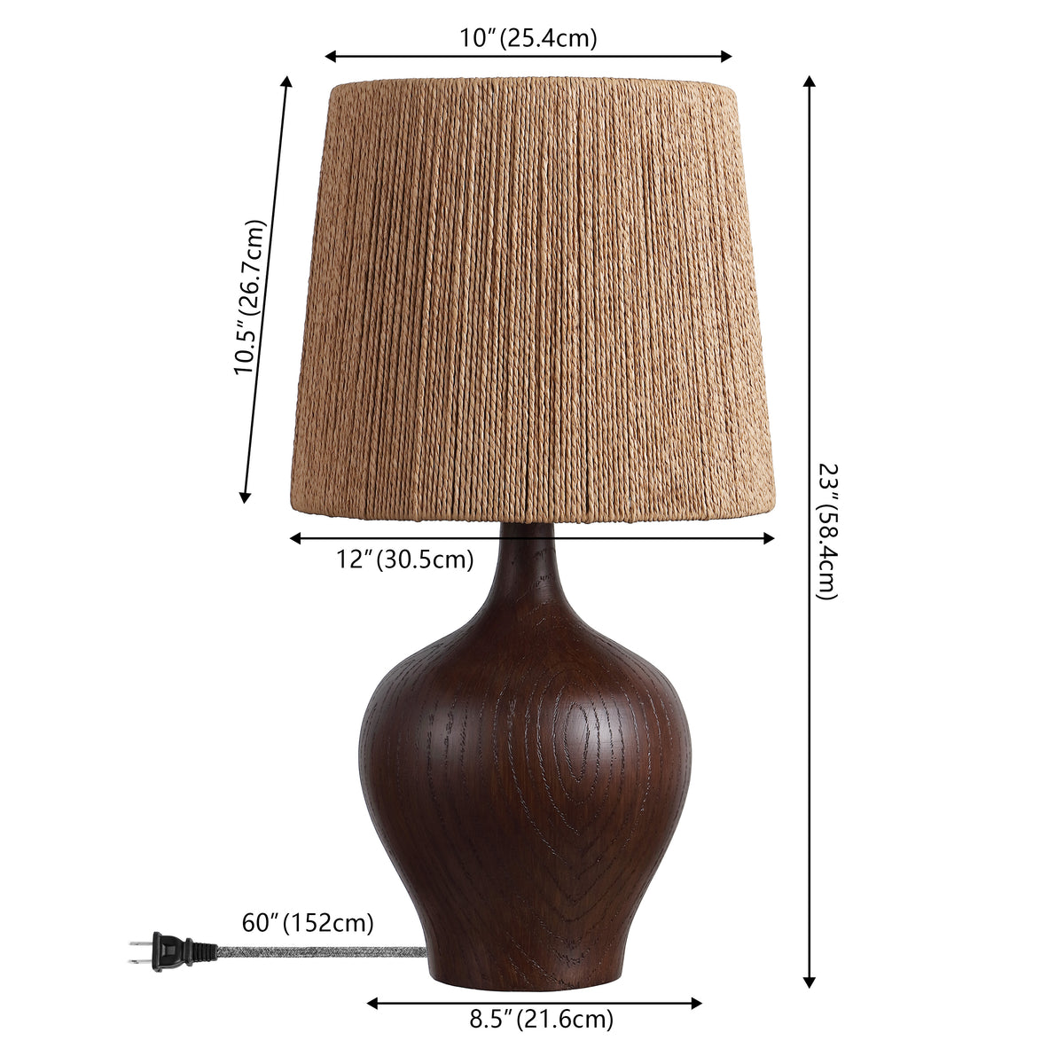 Luxelle 23" Rustic Farmhouse Resin/Metal Gourd LED Table Lamp with Paper Rope Shade