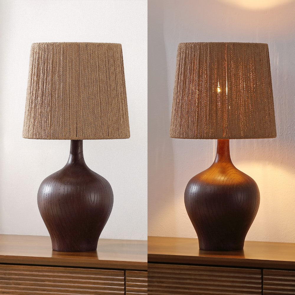 Luxelle 23" Rustic Farmhouse Resin/Metal Gourd LED Table Lamp with Paper Rope Shade