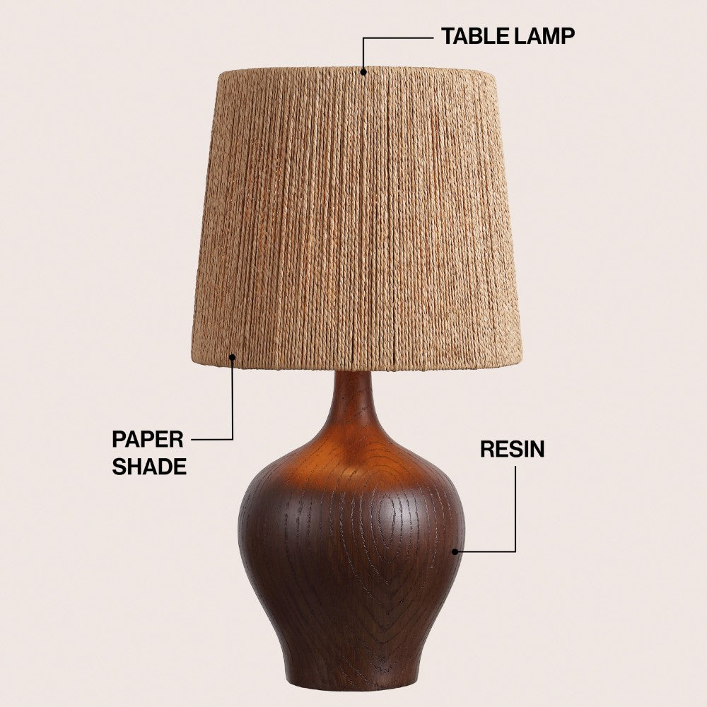 Luxelle 23" Rustic Farmhouse Resin/Metal Gourd LED Table Lamp with Paper Rope Shade