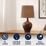 Luxelle 23" Rustic Farmhouse Resin/Metal Gourd LED Table Lamp with Paper Rope Shade