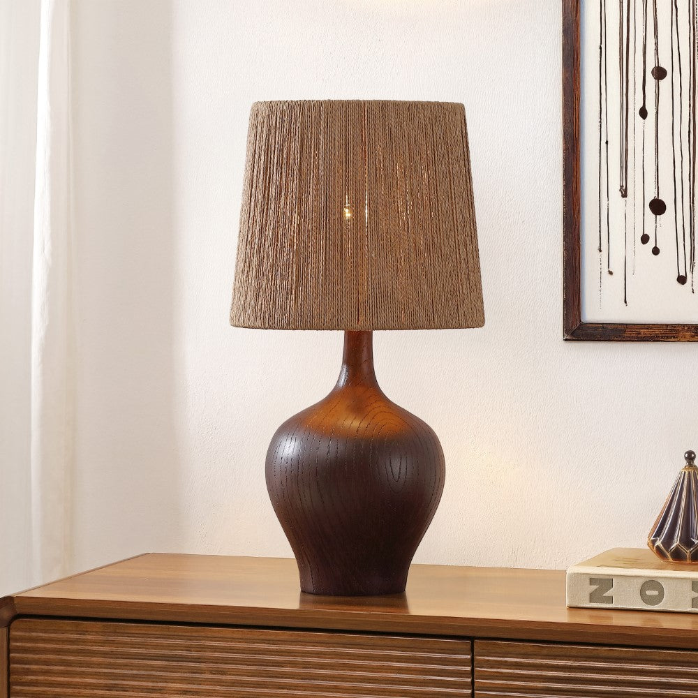 Luxelle 23" Rustic Farmhouse Resin/Metal Gourd LED Table Lamp with Paper Rope Shade