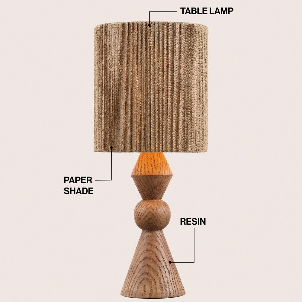 Soveya Taper 23.5" Rustic Cottage Resin/Metal LED Table Lamp with Paper Rope Shade