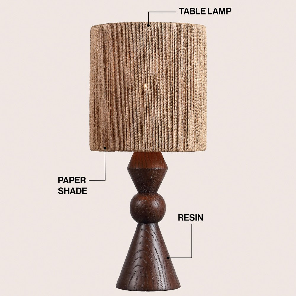 Soveya Taper 23.5" Rustic Cottage Resin/Metal LED Table Lamp with Paper Rope Shade