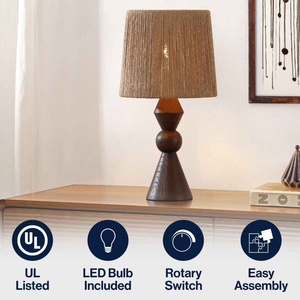 Soveya Taper 23.5" Rustic Cottage Resin/Metal LED Table Lamp with Paper Rope Shade
