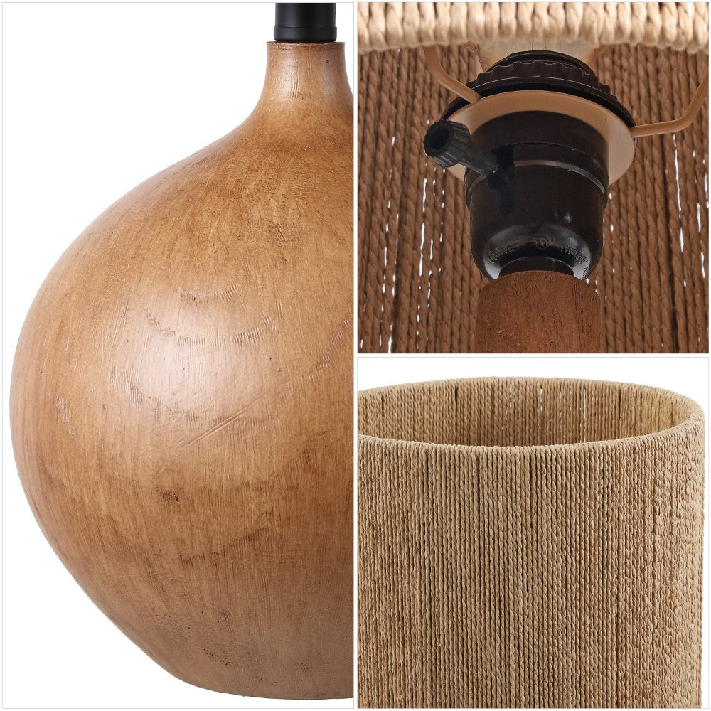 Selora 22.75" Rustic Bohemian Resin/Metal Round Table Lamp with Paper Rope Shade
