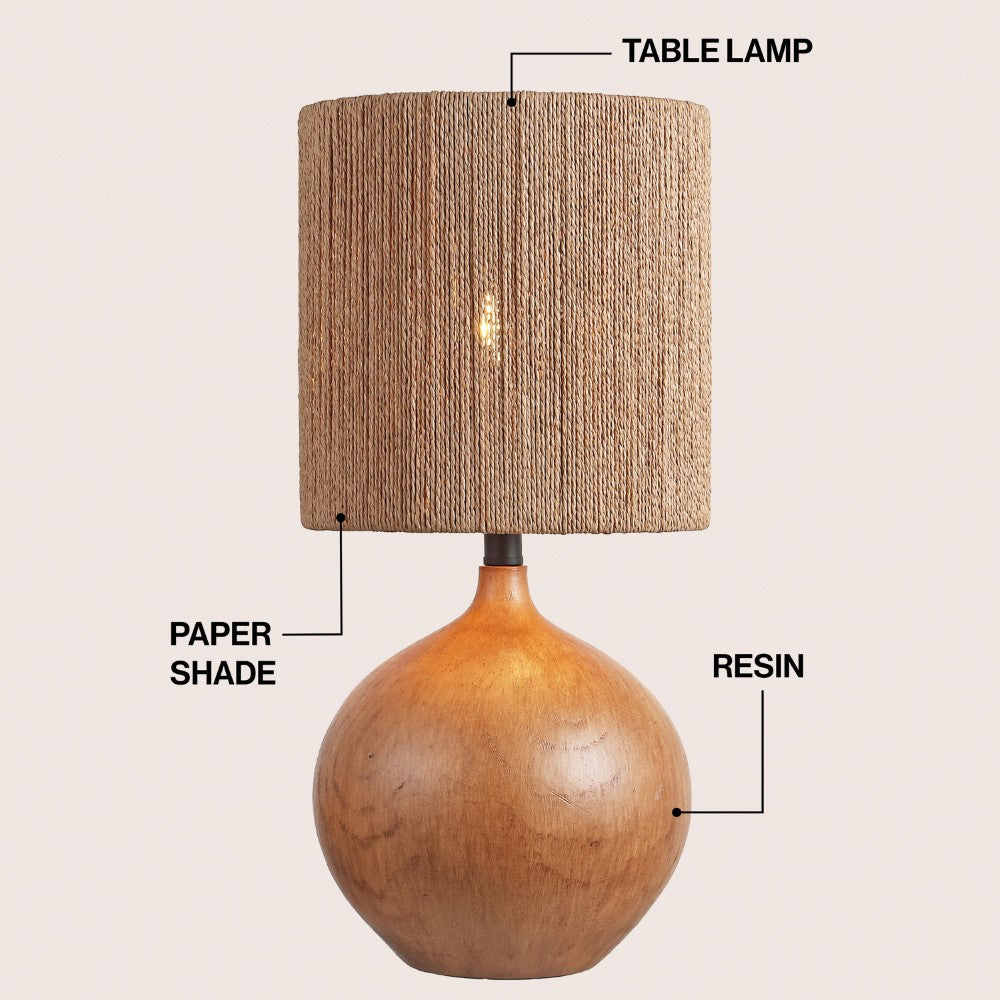 Selora 22.75" Rustic Bohemian Resin/Metal Round Table Lamp with Paper Rope Shade