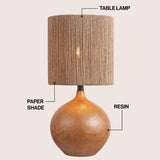 Selora 22.75" Rustic Bohemian Resin/Metal Round Table Lamp with Paper Rope Shade