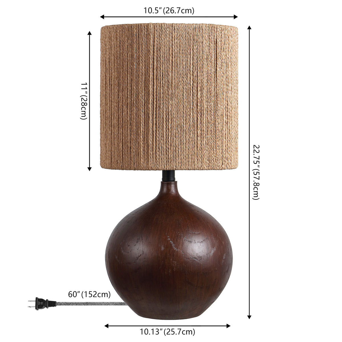 Selora 22.75" Rustic Bohemian Resin/Metal Round Table Lamp with Paper Rope Shade