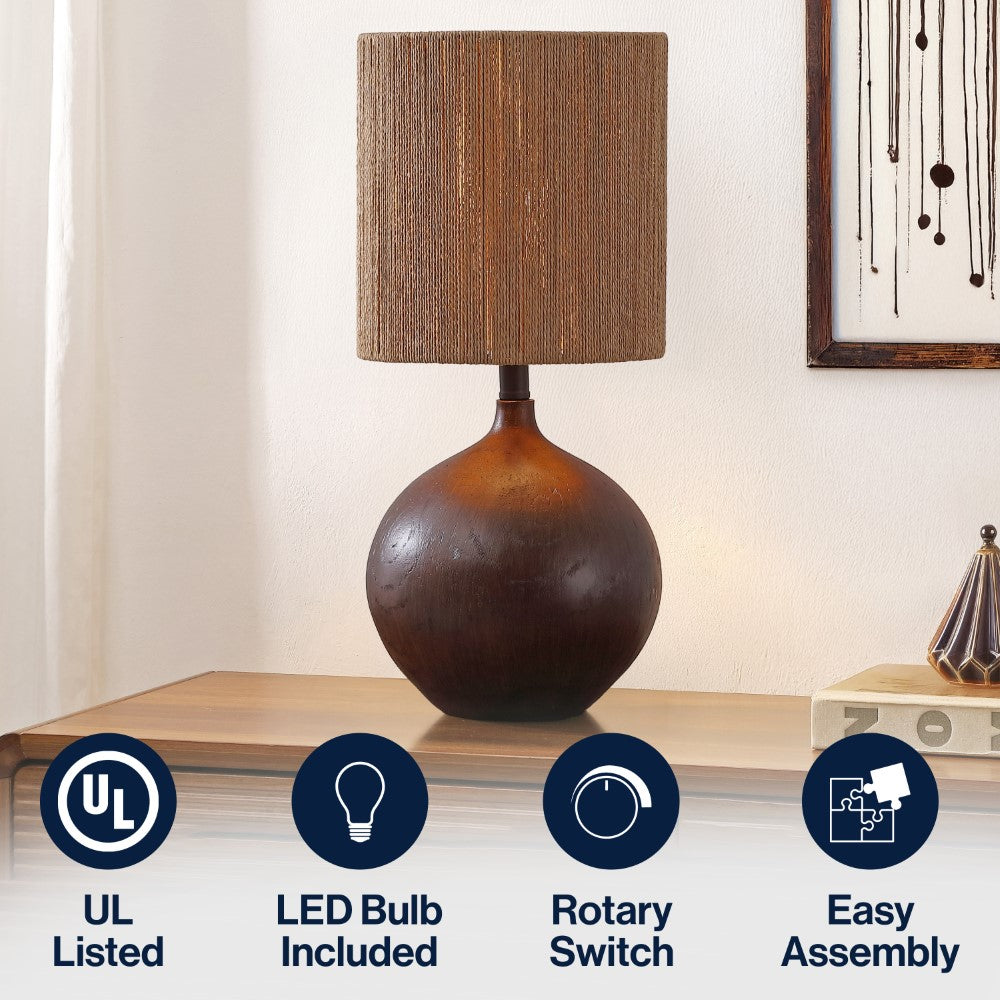 Selora 22.75" Rustic Bohemian Resin/Metal Round Table Lamp with Paper Rope Shade