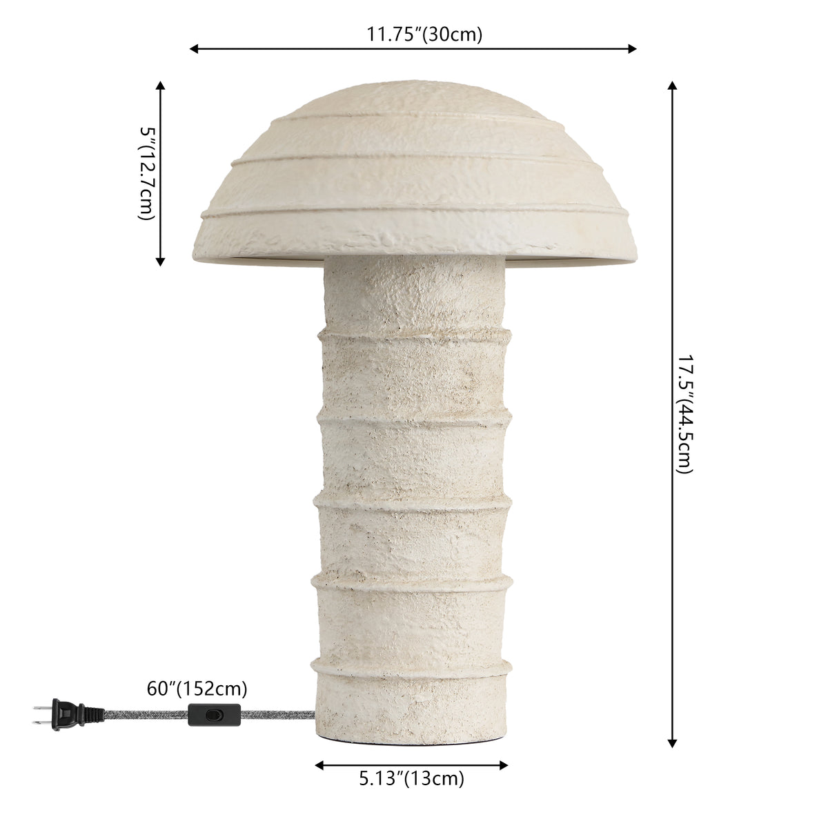 Cremini 17.5" Modern Minimalist Plaster-Look Ribbed Mushroom Resin Cylinder LED Table Lamp