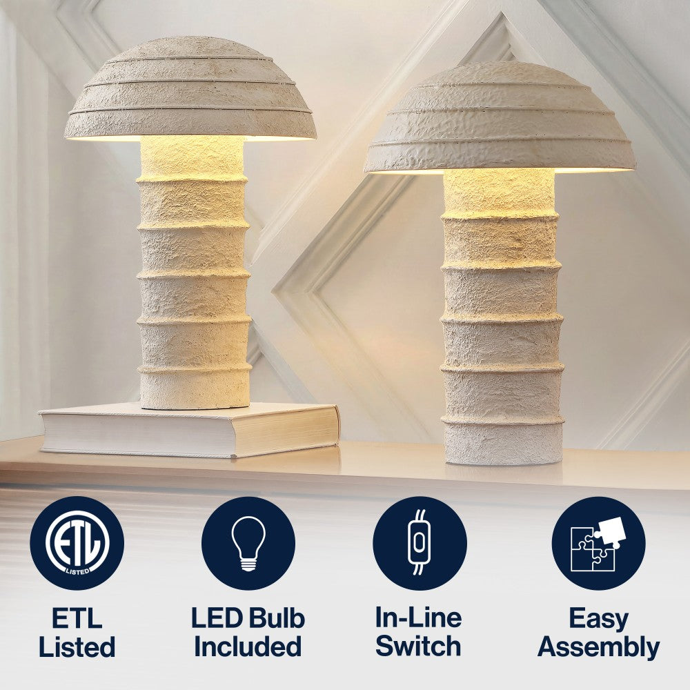 Cremini 17.5" Modern Minimalist Plaster-Look Ribbed Mushroom Resin Cylinder LED Table Lamp