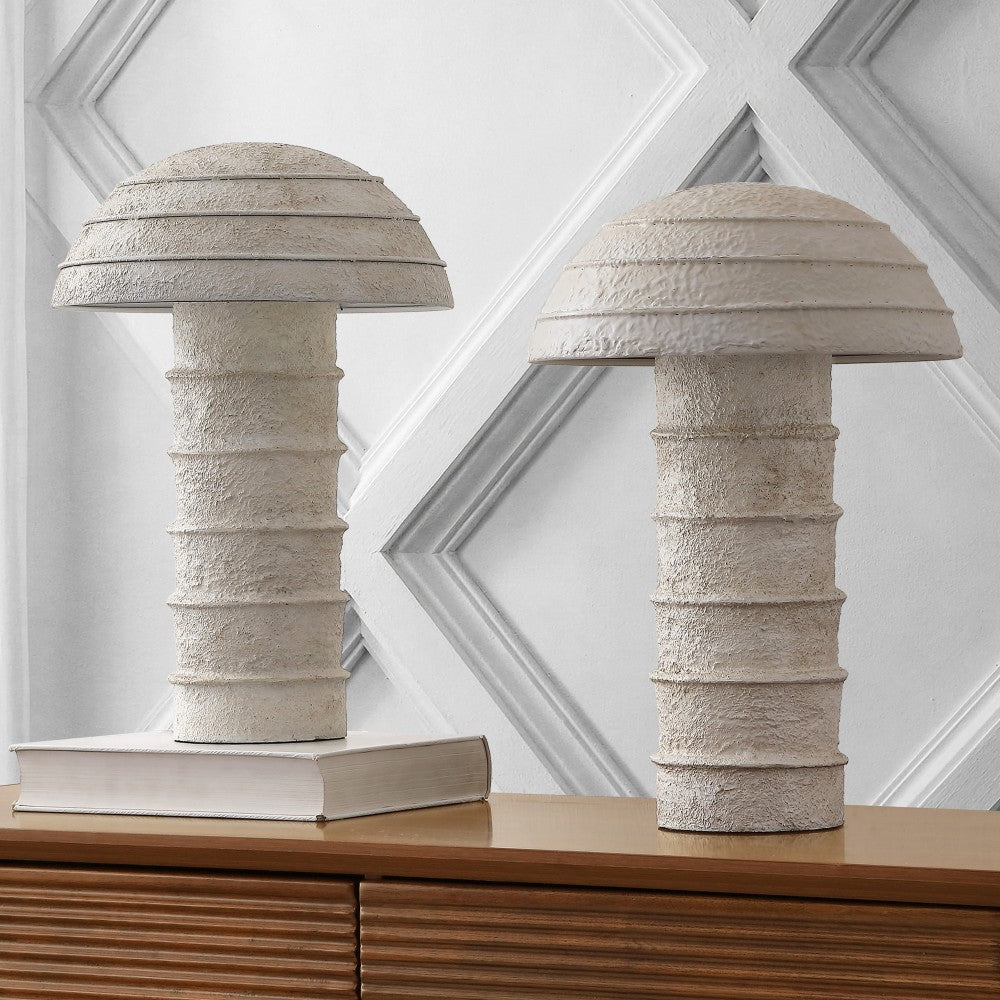Cremini 17.5" Modern Minimalist Plaster-Look Ribbed Mushroom Resin Cylinder LED Table Lamp