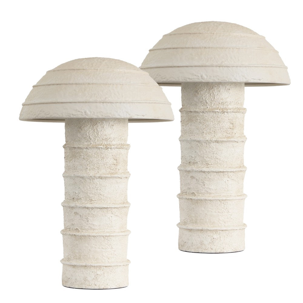 Cremini 17.5" Modern Minimalist Plaster-Look Ribbed Mushroom Resin Cylinder LED Table Lamp