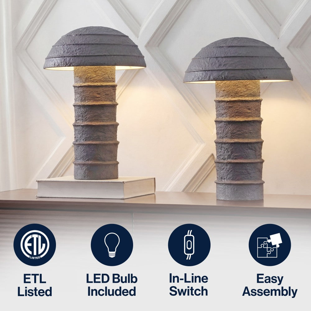 Cremini 17.5" Modern Minimalist Plaster-Look Ribbed Mushroom Resin Cylinder LED Table Lamp