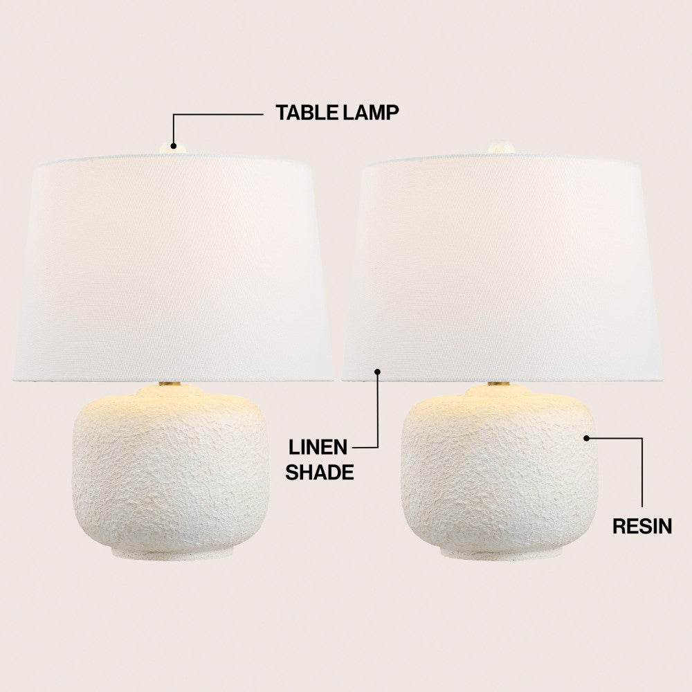 Nexely 20" Coastal Farmhouse Textured Resin/Metal Rounded Barrel LED Table Lamp