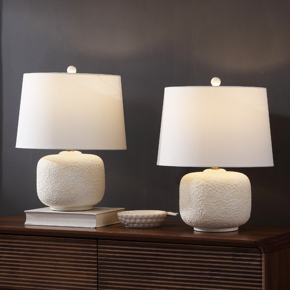 Nexely 20" Coastal Farmhouse Textured Resin/Metal Rounded Barrel LED Table Lamp