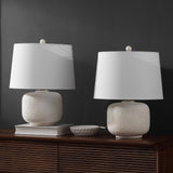 Nexely 20" Coastal Farmhouse Textured Resin/Metal Rounded Barrel LED Table Lamp