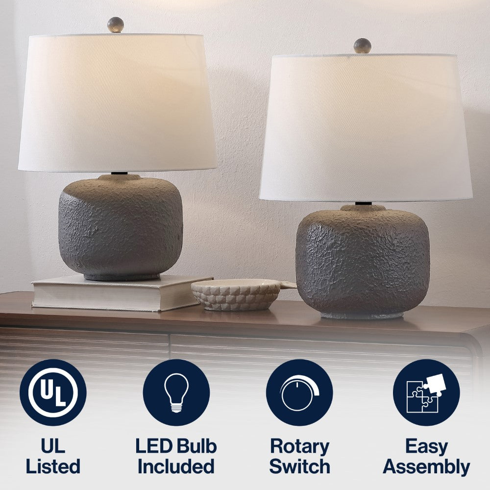 Nexely 20" Coastal Farmhouse Textured Resin/Metal Rounded Barrel LED Table Lamp