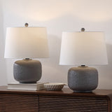 Nexely 20" Coastal Farmhouse Textured Resin/Metal Rounded Barrel LED Table Lamp
