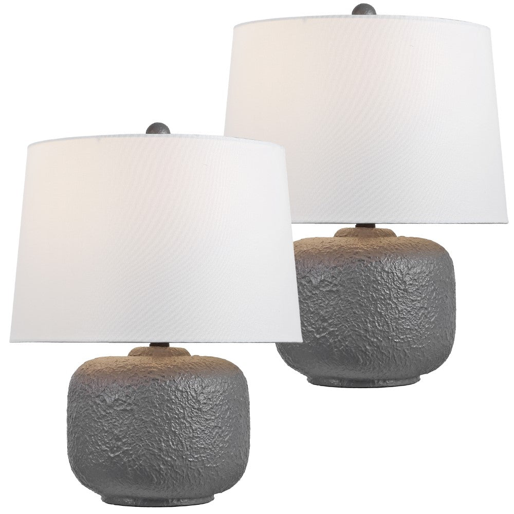 Nexely 20" Coastal Farmhouse Textured Resin/Metal Rounded Barrel LED Table Lamp