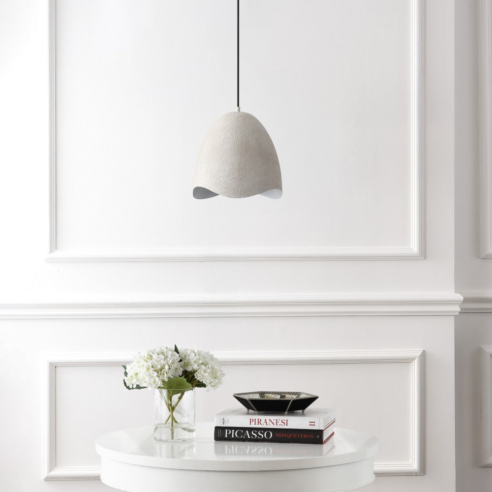Luella 11.75" 1-Light Bohemian Coastal Adjustable Plaster-Look Organic Scalloped Dome Metal LED Pendant