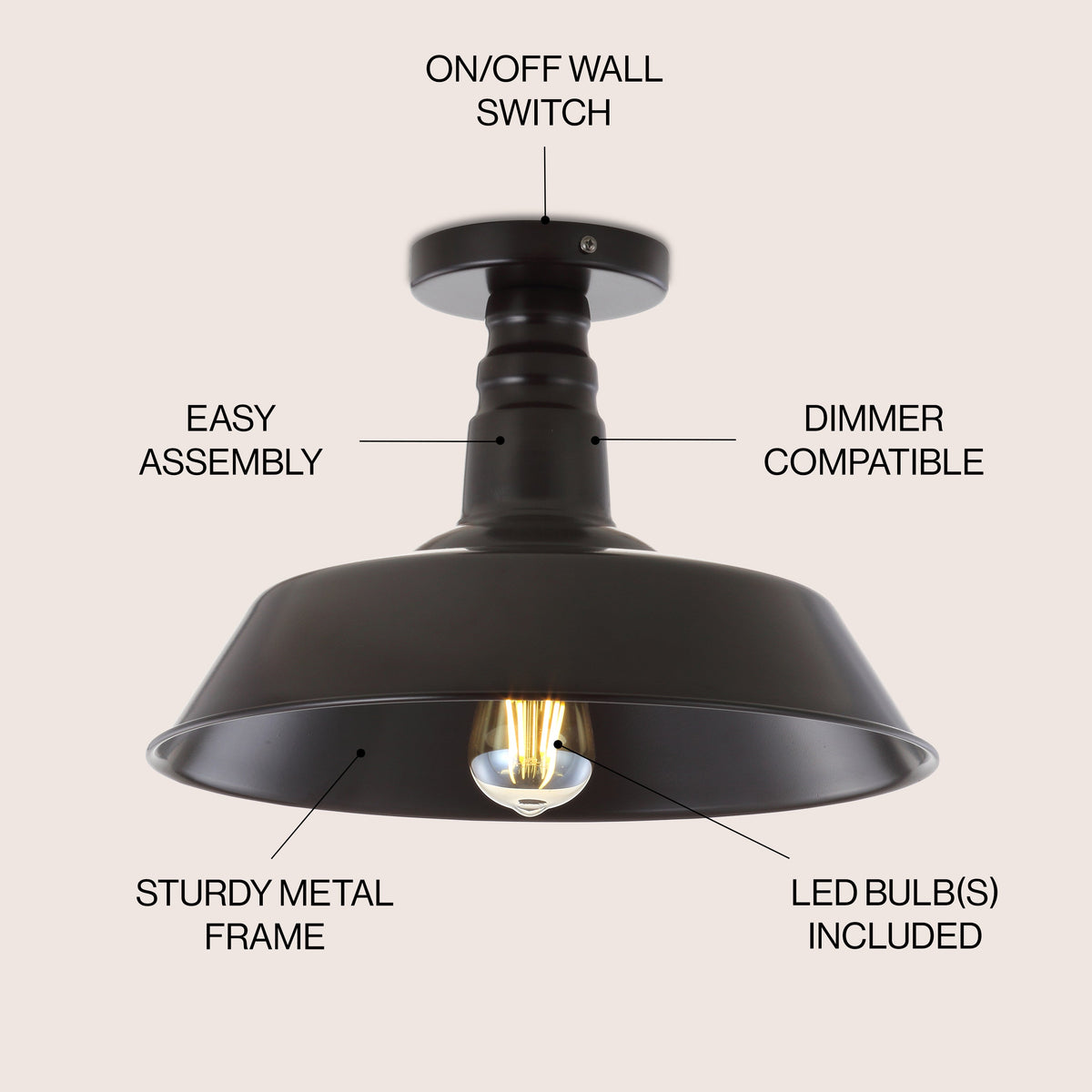 Yasu Classic Industrial Indoor/Outdoor Iron LED Semi Flush Mount