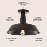 Yasu Classic Industrial Indoor/Outdoor Iron LED Semi Flush Mount