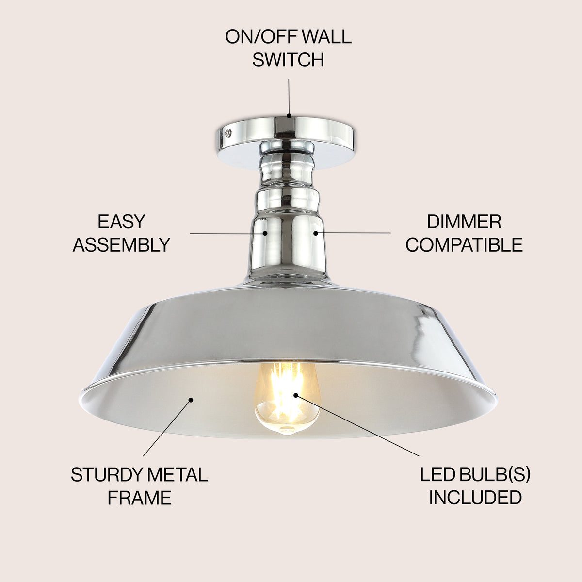Yasu Classic Industrial Indoor/Outdoor Iron LED Semi Flush Mount