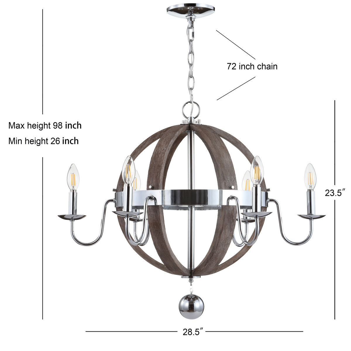 Kiwi 30" Wood/Metal Adjustable LED Chandelier