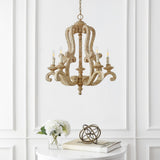 Capote 5-Light 27" Adjustable Wood/Iron Rustic Scrolled LED Chandelier