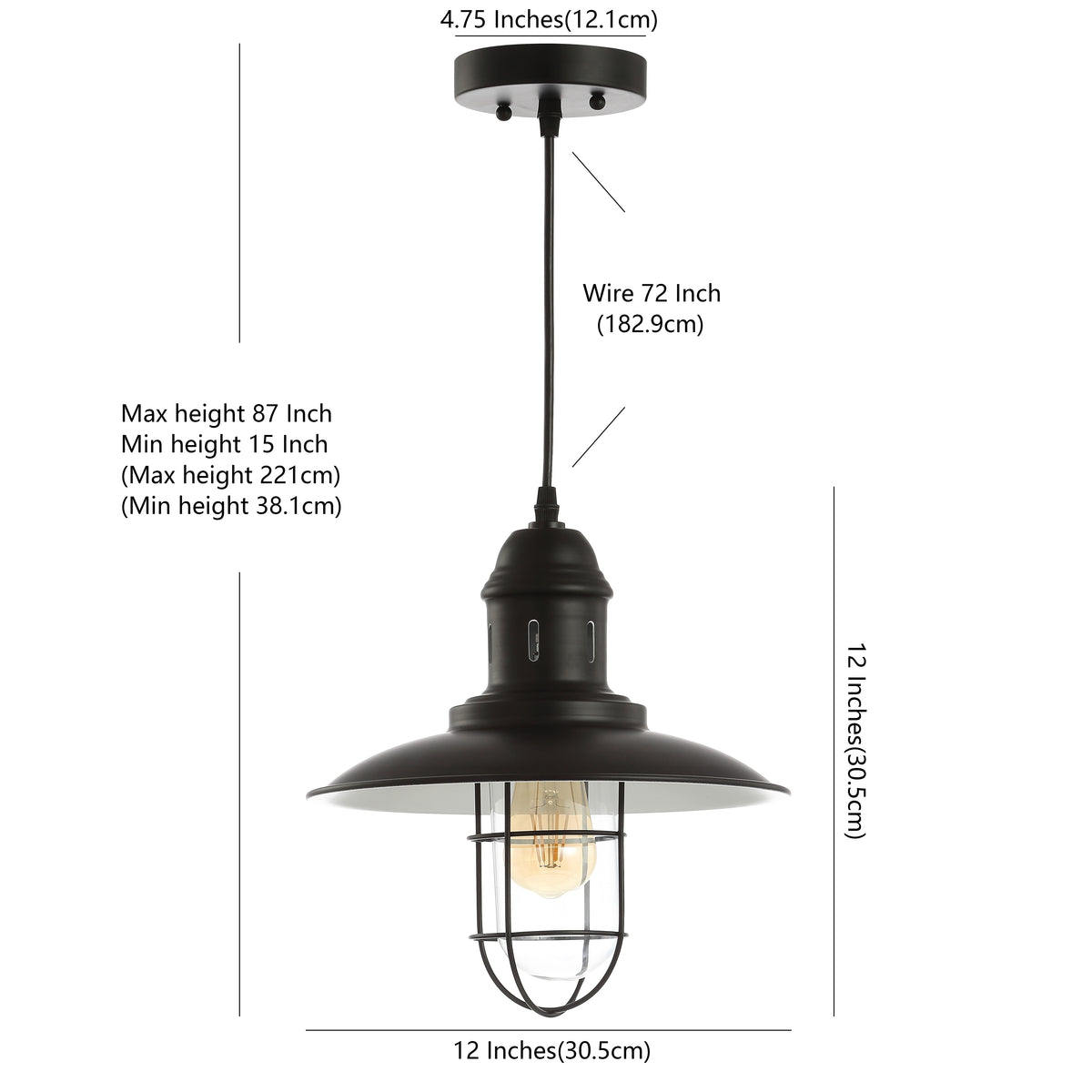 Updike 12" Adjustable Iron/Glass Cage Light LED Pendant