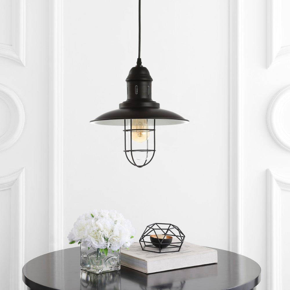 Updike 12" Adjustable Iron/Glass Cage Light LED Pendant
