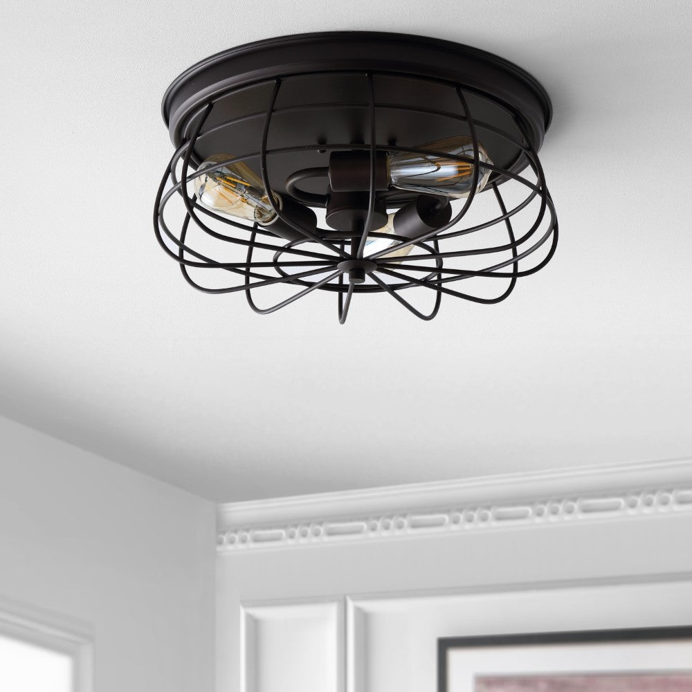 Wagtail 15.7" 3-Light Farmhouse Metal Cage Flush Mount