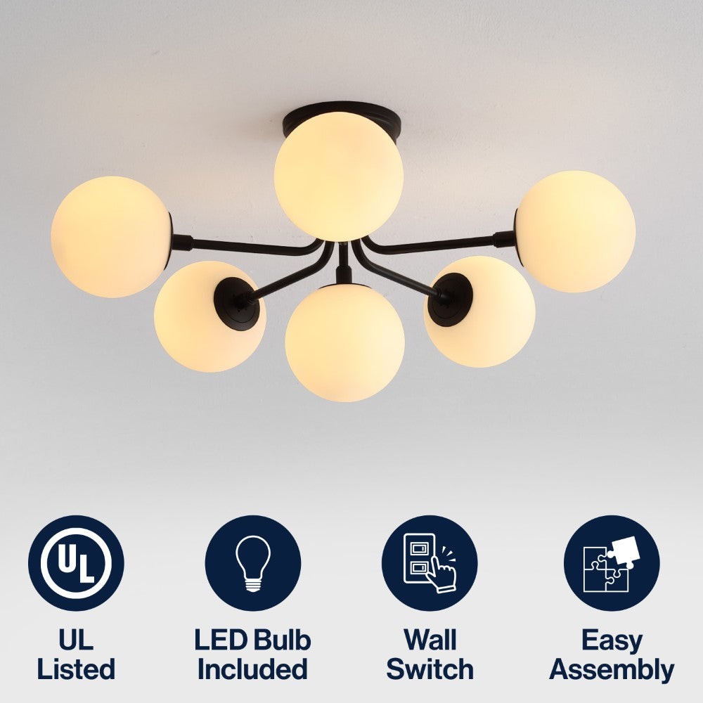 Dawn Parisian 24" Globe Modern Industrial Iron Bistro LED Semi Flush Mount