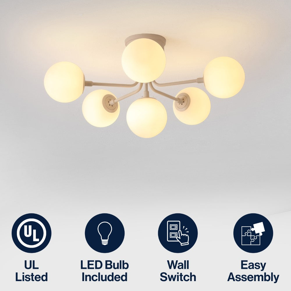 Dawn Parisian 24" Globe Modern Industrial Iron Bistro LED Semi Flush Mount