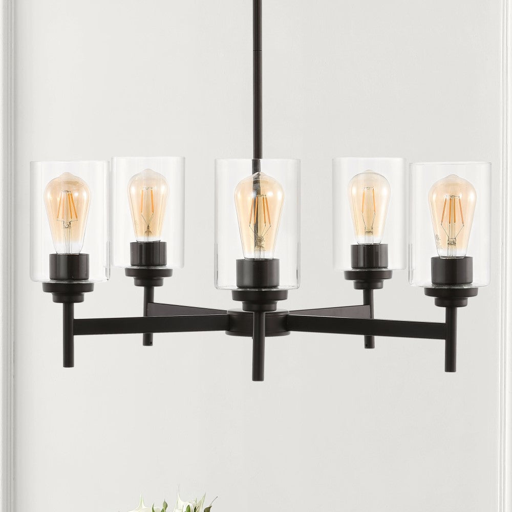 Kristine 24" Farmhouse Industrial Iron Cylinder LED Chandelier