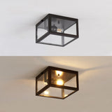 Baxter 8" Farmhouse Industrial Square Iron/Glass Case LED Flush Mount